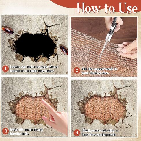 شبكة نحاسية مقاس 8 بوصات × 100 قدم للتحكم في القوارض، صوف نحاسي مقاوم للصدأ للبزاقات والخفافيش والقواقع والطيور، وحشو الفتحات بنفسك، ومانع الفجوة للبستنة والاستخدام المنزلي in Kuwait
