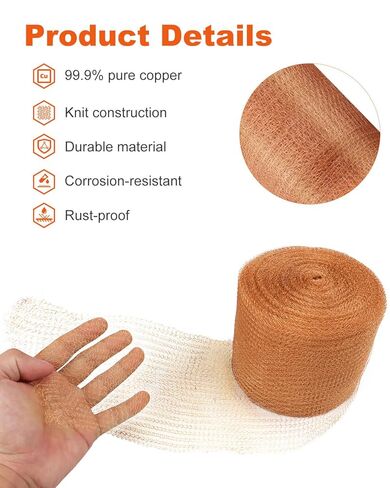 MUZIK Heavy Duty Copper Mesh, 5" x 200 ft Rodent Barrier Mesh, Snake Proof Rustproof Wire Screen for DIY, Vents, Ductwork, Weep Holes in Saudi Arabia