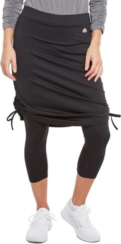 Snoga Athletics- Drawstring Ruched Knot 22in Women's Modest Midi Skirt w/Capri Leggings, Compression Fit, Black in Kuwait