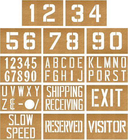 استنسل طلاء Fox Valley لمواقف السيارات - مجموعة استنسل مصنع ألواح الزيت 14 قطعة، مجموعة علامات الطريق والأرضيات، علامات الخرسانة والرصيف 8 بوصة × 12 بوصة in Kuwait