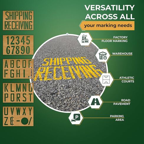 استنسل طلاء Fox Valley لمواقف السيارات - مجموعة استنسل مصنع ألواح الزيت 14 قطعة، مجموعة علامات الطريق والأرضيات، علامات الخرسانة والرصيف 8 بوصة × 12 بوصة in Kuwait