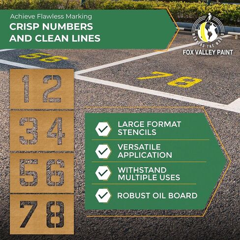 استنسل طلاء Fox Valley لمواقف السيارات - مجموعة استنسل مصنع ألواح الزيت 14 قطعة، مجموعة علامات الطريق والأرضيات، علامات الخرسانة والرصيف 8 بوصة × 12 بوصة in Kuwait