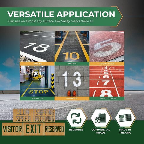 استنسل طلاء Fox Valley لمواقف السيارات - مجموعة استنسل مصنع ألواح الزيت 14 قطعة، مجموعة علامات الطريق والأرضيات، علامات الخرسانة والرصيف 8 بوصة × 12 بوصة in Kuwait