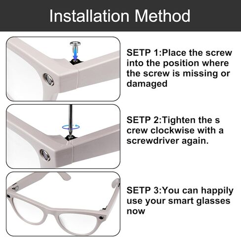 Eyeglass Accessories Screw Set for Ray Ban Meta Wayfarer, Skyler, Headliner Gen 1/2 & Oakley Meta HSTN (Only Compatible with The Above AI Glasses) - Includes 8 Stainless Steel Screws in Saudi Arabia