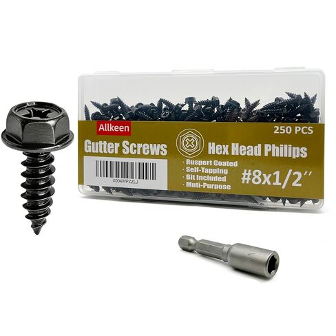 #8 × 1/2 بوصة براغي مزراب سداسية الرأس ذاتية التنصت بلمسة نهائية سوداء اللون، 100 قطعة، يتضمن محرك مغناطيسي 1/4 بوصة in Kuwait