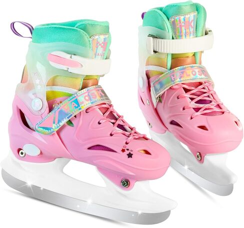 Girls Ice Skates for Kids Boys, Adjustable Kids Skates for Outdoor Indoor Rink, Rainbow Soft and Comfortable Lining Ice Skating Shoes Ages 3-12 Youth in Saudi Arabia