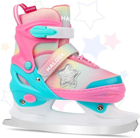 Girls Ice Skates for Kids Boys, Adjustable Kids Skates for Outdoor Indoor Rink, Rainbow Soft and Comfortable Lining Ice Skating Shoes Ages 3-12 Youth in Saudi Arabia