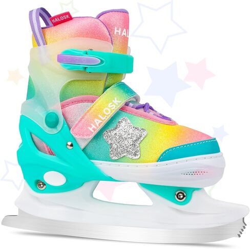 Girls Ice Skates for Kids Boys, Adjustable Kids Skates for Outdoor Indoor Rink, Rainbow Soft and Comfortable Lining Ice Skating Shoes Ages 3-12 Youth in Saudi Arabia