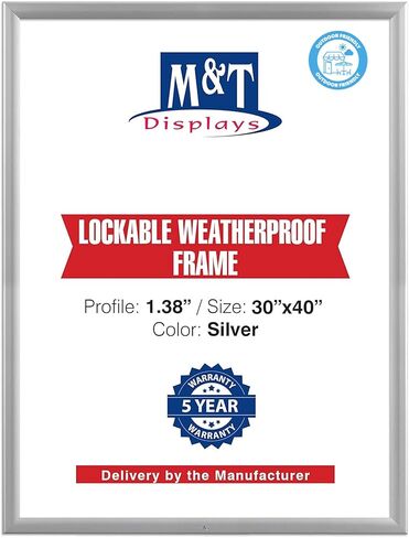 M&T Displays Lockable Weatherproof Snap Poster Frame 1.38" Aluminum Profile Front Loading Wall Mounting Picture Photo Holder (Silver, 8.5x11 inch) in Saudi Arabia