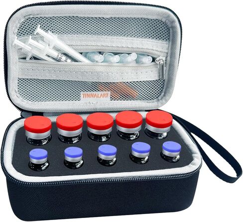 Insulin Peptide Vial Storage Case - Vial Holder for Fridge - 10 Slots Insulin Vial Case for 10ml and 3ml Vials，Black，（case only） in Kuwait