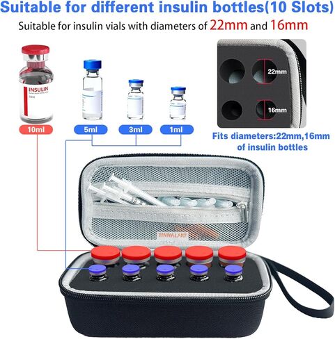 Insulin Peptide Vial Storage Case - Vial Holder for Fridge - 10 Slots Insulin Vial Case for 10ml and 3ml Vials，Black，（case only） in Kuwait