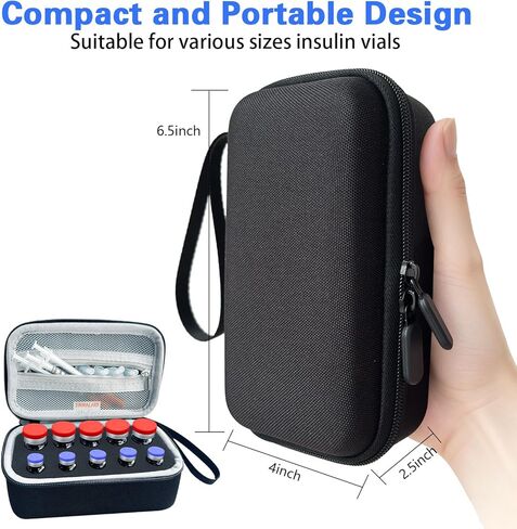 Insulin Peptide Vial Storage Case - Vial Holder for Fridge - 10 Slots Insulin Vial Case for 10ml and 3ml Vials，Black，（case only） in Kuwait