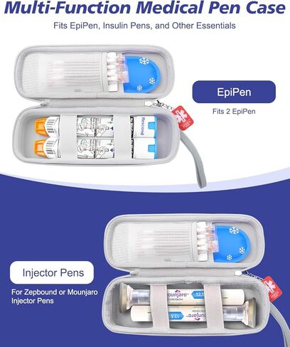 حقيبة حمل EpiPen المحمولة من Krypthos، حقيبة طبية للطوارئ لأقلام حاقن Zepbound أو Mounjaro أو جهاز استنشاق الربو، وحقيبة سفر لمرضى السكري والمزيد لرياضات السفر والتخزين المنزلي (برتقالي) in Kuwait