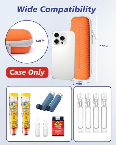 حقيبة حمل EpiPen المحمولة من Krypthos، حقيبة طبية للطوارئ لأقلام حاقن Zepbound أو Mounjaro أو جهاز استنشاق الربو، وحقيبة سفر لمرضى السكري والمزيد لرياضات السفر والتخزين المنزلي (برتقالي) in Kuwait