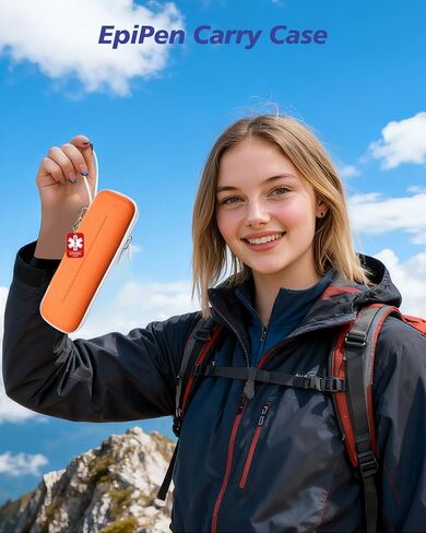 حقيبة حمل EpiPen المحمولة من Krypthos، حقيبة طبية للطوارئ لأقلام حاقن Zepbound أو Mounjaro أو جهاز استنشاق الربو، وحقيبة سفر لمرضى السكري والمزيد لرياضات السفر والتخزين المنزلي (برتقالي) in Kuwait