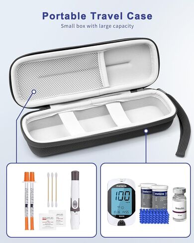حقيبة مستلزمات مرض السكري من كريبثوس، حقيبة حمل صلبة للسفر لجهاز قياس السكر في الدم، قلم الأنسولين، الحقنة، المشارط، جهاز الوخز والمزيد، حقيبة تنظيم تخزين محمولة لمجموعة اختبار مرض السكري in Kuwait