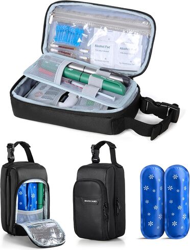 Diabetes Travel Case with 2 Ice Packs, Insulin Cooler Travel Case with Multiple Pockets and Buckle Handle, Black in Kuwait