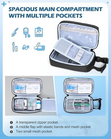 Diabetes Travel Case with 2 Ice Packs, Insulin Cooler Travel Case with Multiple Pockets and Buckle Handle, Black in Kuwait