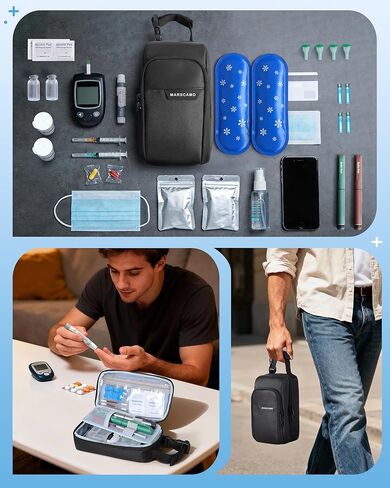 Diabetes Travel Case with 2 Ice Packs, Insulin Cooler Travel Case with Multiple Pockets and Buckle Handle, Black in Kuwait