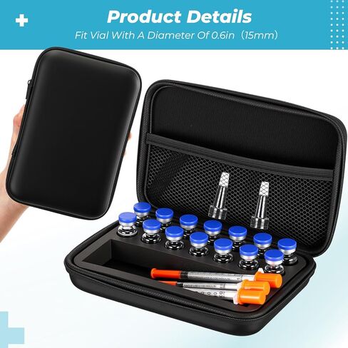 علبة ببتيد 14 × 3 مل + BAC وحافظة تحمل قوارير ماء BAC Peptide GLP1، تخزين قارورة 3 مل، سفر في الثلاجة، مع جيب شبكي (نمط دوائر متعددة) in Saudi Arabia