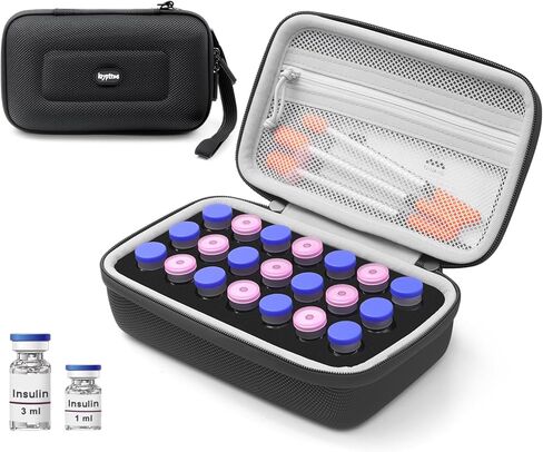 حقيبة تخزين حامل ثلاجة من كريبثوس تحتوي على 21 فتحة، حقيبة محمولة لتنظيم أنسولين مرضى السكري لقوارير 1 مل، 3 مل، 5 مل، حقيبة حمل صلبة من الأنسولين لمستلزمات مرضى السكري، بدون حزمة ثلج in Kuwait