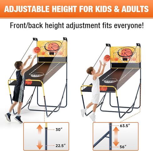 آلة أركيد كرة السلة المزدوجة للمنزل مع إمكانية التعديل من الأمام والخلف - لعبة كرة السلة الداخلية مع تسجيل LED، تصميم قابل للطي، 4 كرات ومضخة للمراهقين ومتعة الرياضة العائلية in Saudi Arabia