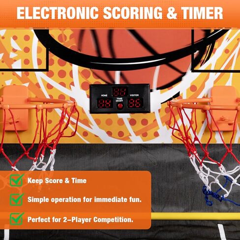 آلة أركيد كرة السلة المزدوجة للمنزل مع إمكانية التعديل من الأمام والخلف - لعبة كرة السلة الداخلية مع تسجيل LED، تصميم قابل للطي، 4 كرات ومضخة للمراهقين ومتعة الرياضة العائلية in Saudi Arabia