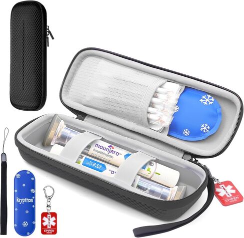 حقيبة حمل EpiPen المحمولة من Krypthos، حقيبة طبية للطوارئ لأقلام حاقن Zepbound أو Mounjaro أو جهاز استنشاق الربو، وحقيبة سفر لمرضى السكري والمزيد لرياضات السفر والتخزين المنزلي (برتقالي) in Kuwait
