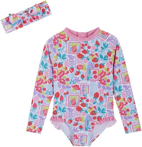 Fruit Print Girls' Long Sleeve Rashguard with Scrunchie by Andy & Evan in Saudi Arabia