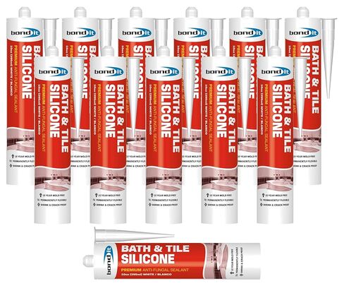 سيليكون للحمام والبلاط من بوند إت، مانع تسرب أسيتوكسي ممتاز طويل الأمد، سيليكون صحي مرن مقاوم للماء - الحمامات والمطابخ والاستحمام والأحواض والمغاسل وأسطح العمل والبلاطات الخلفية، 10 أونصة، أبيض in Kuwait