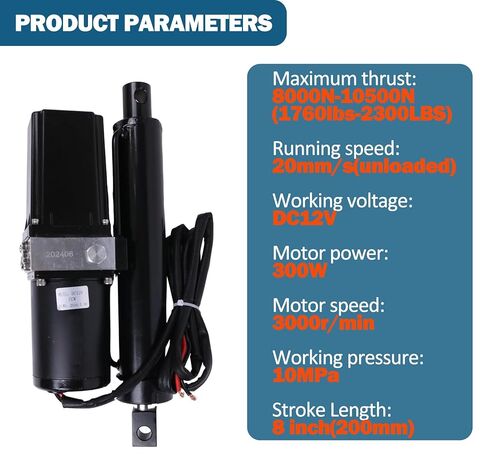 JEENDA DC 12V 8" Hydraulic Motor Heavy Duty Electric Linear Actuator 1760lbs Compatible with Dump Trailers, Lift Tables, Solar Tracking System, Wheelchair Lift,Tractors,Cleaning Vehicle in Saudi Arabia