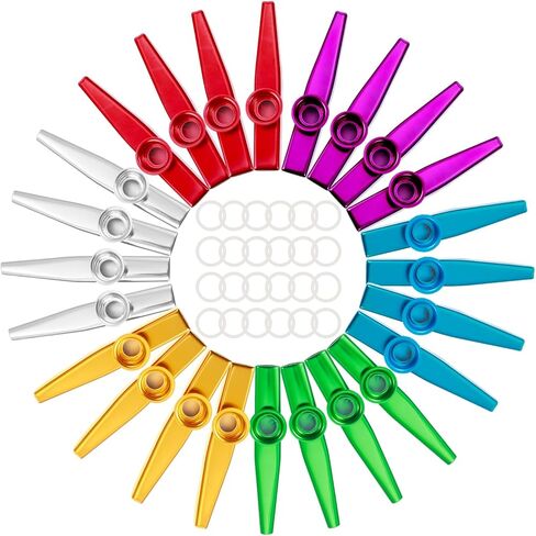 24 Pack Kazoos Bulk, Metal Kazoo with 24 Pcs Kazoos Flute Diaphragms 6 Colors Musical Kazoo Instruments for Music Lover, Beginners, Playing withh Ukulele, Violin, Guitar, Piano Keyboard in Saudi Arabia