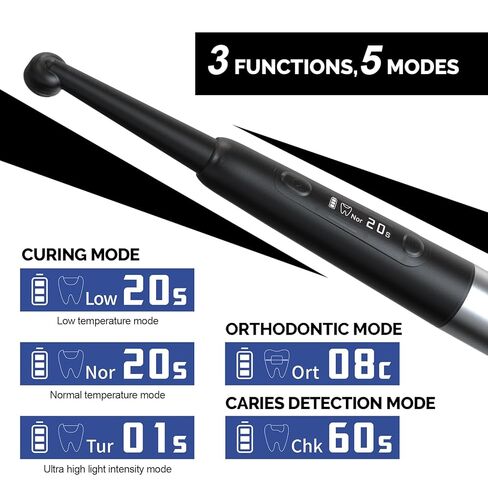 Coxo 5 in 1 LED Curing Light Wireless مع كاشف التسوس، 3000 ميجاوات/سم²، يُباع بواسطة JMU (أسود، #DB686 Halo) in Saudi Arabia