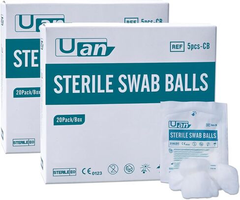 كرات قطنية معقمة للعناية بالجروح - 100% قطن، مثالية للاستخدام الطبي والعناية المنزلية، معبأة بشكل فردي، 20 عبوة in Kuwait