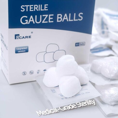 كرات شاش معقمة، 100% قطن، مغلفة بشكل فردي، قطر 1 بوصة، للاستخدام الطبي والعناية بالجروح والرعاية المنزلية، عبوة من 80 قطعة in Kuwait