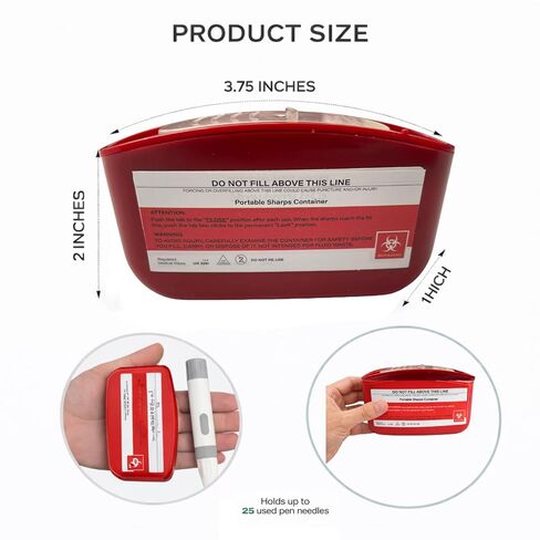 حاوية الأدوات الحادة المحمولة للسفر والاستخدام المنزلي، صندوق التخلص من الإبر بحجم الجيب لإبر قلم الأنسولين والمشارط وشرائط الاختبار، قفل بيد واحدة، حاوية التخلص من الأدوات الحادة ذات المخاطر البيولوجية (أحمر) in Kuwait