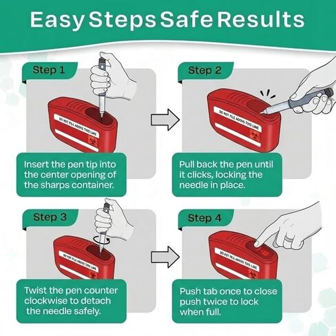 حاوية الأدوات الحادة المحمولة للسفر والاستخدام المنزلي، صندوق التخلص من الإبر بحجم الجيب لإبر قلم الأنسولين والمشارط وشرائط الاختبار، قفل بيد واحدة، حاوية التخلص من الأدوات الحادة ذات المخاطر البيولوجية (أحمر) in Kuwait