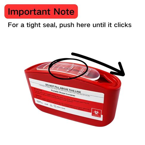 حاوية الأدوات الحادة المحمولة للسفر والاستخدام المنزلي، صندوق التخلص من الإبر بحجم الجيب لإبر قلم الأنسولين والمشارط وشرائط الاختبار، قفل بيد واحدة، حاوية التخلص من الأدوات الحادة ذات المخاطر البيولوجية (أحمر) in Kuwait