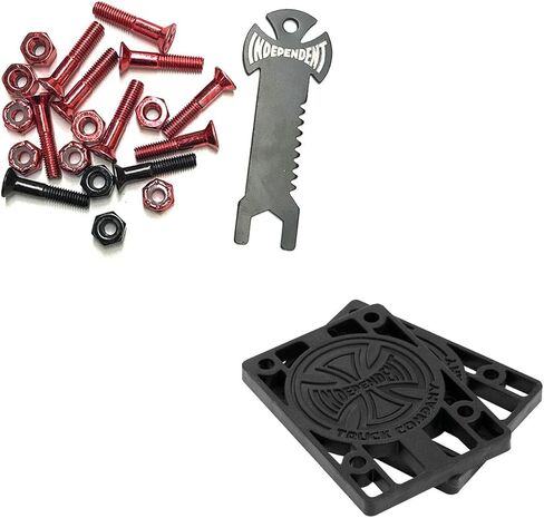 INDEPENDENT Trucks Skateboard Hardware 1" Black/Red + Tool + Black Indy Risers in Saudi Arabia