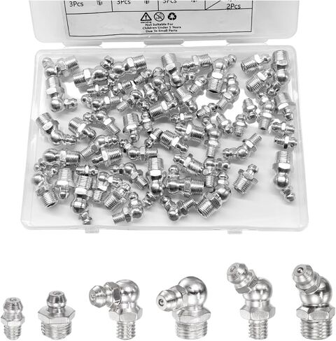 60PCS SAE Grease Fittings Kit, 1/4" 1/8" Galvanized Zerk Fittings Assortment with 45 90 Degree Straight Angled Hydraulic Grease Zerks for Automotive/Industrial Machinery/Tractors/Lawn Mowers in Saudi Arabia