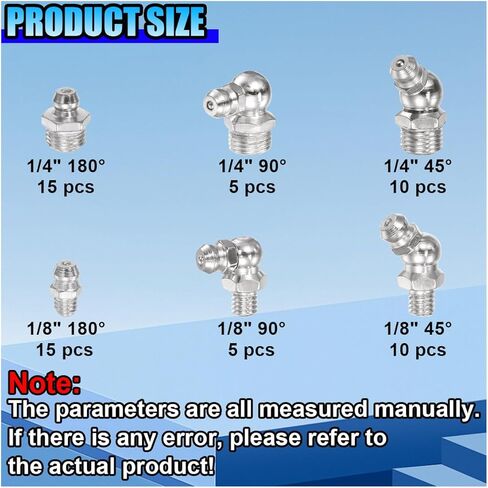 60PCS SAE Grease Fittings Kit, 1/4" 1/8" Galvanized Zerk Fittings Assortment with 45 90 Degree Straight Angled Hydraulic Grease Zerks for Automotive/Industrial Machinery/Tractors/Lawn Mowers in Saudi Arabia