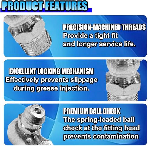 60PCS SAE Grease Fittings Kit, 1/4" 1/8" Galvanized Zerk Fittings Assortment with 45 90 Degree Straight Angled Hydraulic Grease Zerks for Automotive/Industrial Machinery/Tractors/Lawn Mowers in Saudi Arabia