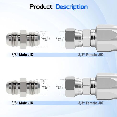 موصل خرطوم هيدروليكي 3/8 بوصة ذكر JIC (9/16 بوصة - 18 خيط) × 3/8 بوصة ذكر JIC 2403-06-06 SAE J514 قياسي، تركيب محول أنبوب مستقيم من الفولاذ الكربوني المتوهج (عبوتان) in Kuwait