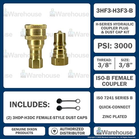 طقم قطع هيدروليكي سريع أصلي من سلسلة Dixon H-Series 3/8 بوصة ISO-B - (1 قيراط) 3HF3-B | (1 قيراط) H3F3-B | (2 قيراط) 3HDP-H3DC - نحاس | أنثى NPTF QDC | ضغط عمل 3000 رطل لكل بوصة مربعة (3/8 بوصة × 3/8 بوصة FNPTF) in Kuwait