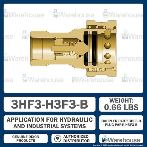 طقم قطع هيدروليكي سريع أصلي من سلسلة Dixon H-Series 3/8 بوصة ISO-B - (1 قيراط) 3HF3-B | (1 قيراط) H3F3-B | (2 قيراط) 3HDP-H3DC - نحاس | أنثى NPTF QDC | ضغط عمل 3000 رطل لكل بوصة مربعة (3/8 بوصة × 3/8 بوصة FNPTF) in Kuwait
