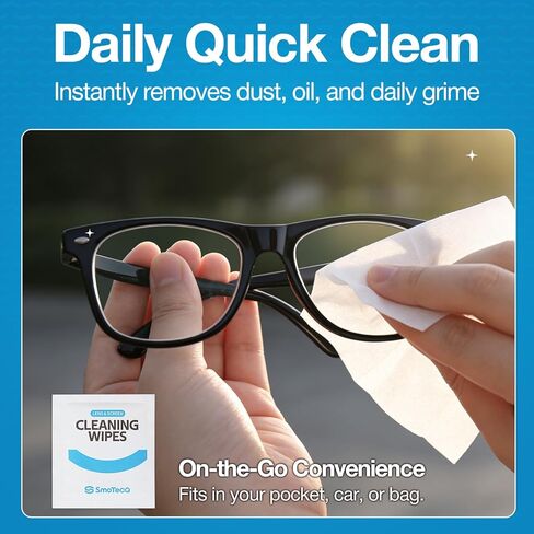 مناديل عدسة SmoTecQ للنظارات، 180 منديل تنظيف النظارات ملفوف بشكل فردي مع قطعتين من القماش من الألياف الدقيقة للحصول على لمسة نهائية خالية من الخطوط، آمنة للعدسات المغلفة والشاشات وعدسات الكاميرا in Kuwait
