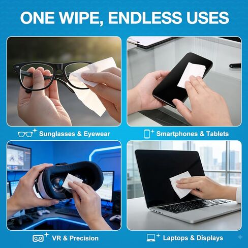 مناديل عدسة SmoTecQ للنظارات، 180 منديل تنظيف النظارات ملفوف بشكل فردي مع قطعتين من القماش من الألياف الدقيقة للحصول على لمسة نهائية خالية من الخطوط، آمنة للعدسات المغلفة والشاشات وعدسات الكاميرا in Kuwait