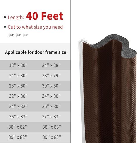 40 Feet Kerf Door Weather Stripping Seal With 8 PCS Corner Seals, Long Reach V-Shaped Strip for Frame Insulation and Soundproofing Large Gaps (Brown) in Saudi Arabia