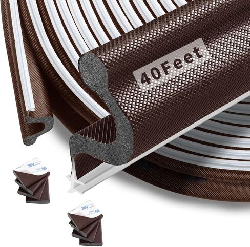 40 Feet Kerf Door Weather Stripping Seal With 8 PCS Corner Seals, Long Reach V-Shaped Strip for Frame Insulation and Soundproofing Large Gaps (Brown) in Saudi Arabia