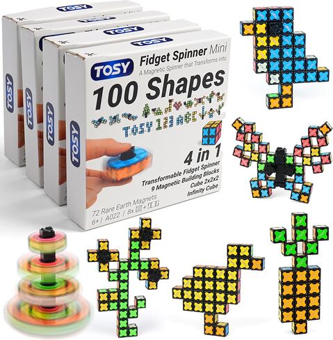 Tosy Magnet Fidget Spinner Mini - 3in1 Toy: Transformable Fidget Spinner مع 72 مغناطيسًا ، مكعب Infinity ، 2x2 Puzzle Cube للمبتدئين ، تخفيف الإجهاد للبالغين ، هدية عيد الفصح Valentine (مجموعة من 4) in Kuwait